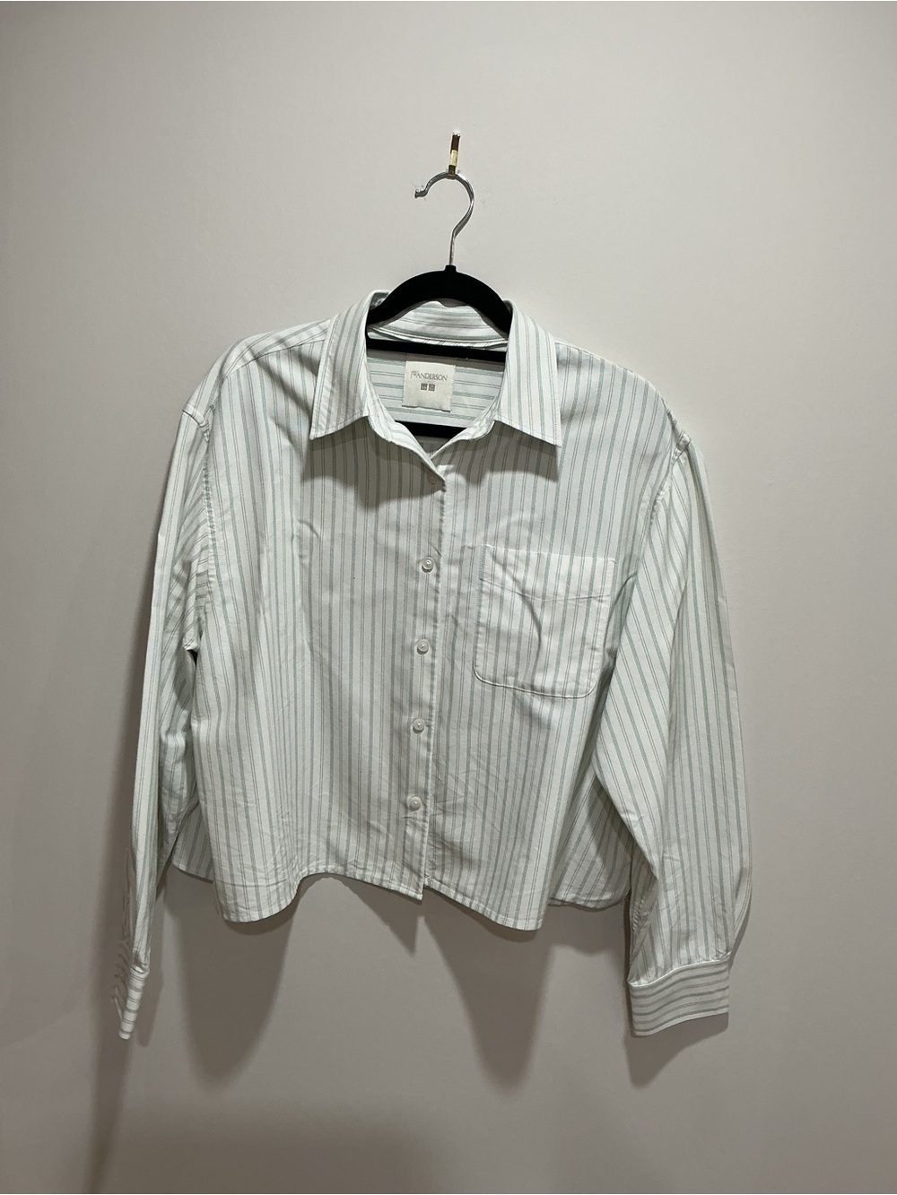 UNIQLO and JW Anderson striped oxford boxy cropped shirt size large light green